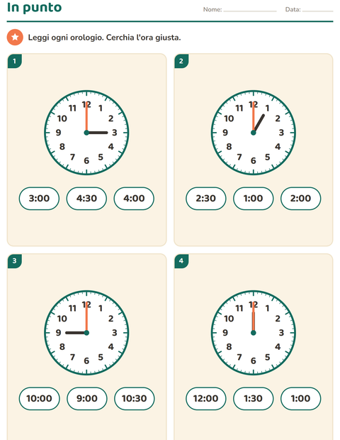 Anteprima della scheda di Leggere l'orologio per Scuola primaria classe prima