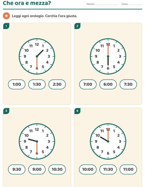 Anteprima della scheda di Leggere l'orologio per Scuola primaria classe prima