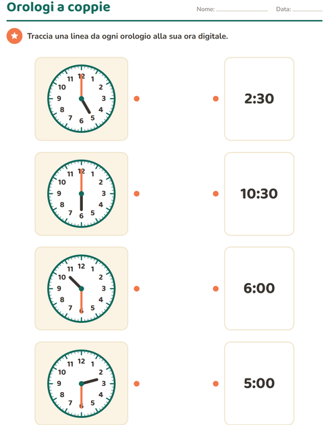Anteprima della scheda di Leggere l'orologio per Scuola primaria classe prima