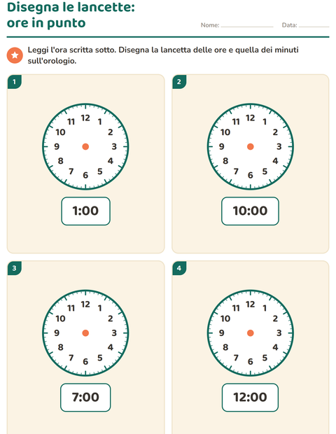 Anteprima della scheda di Leggere l'orologio per Scuola primaria classe prima