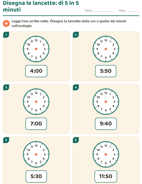 Disegna le lancette: i minuti di 5 in 5