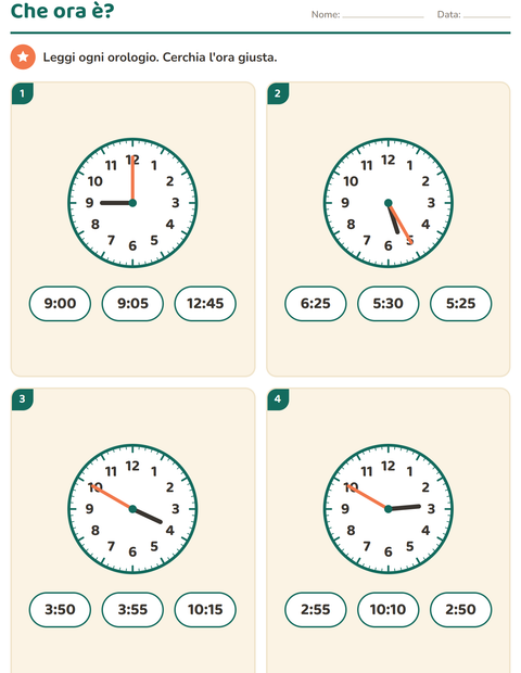 Anteprima della scheda di Leggere l'orologio per Scuola primaria classe seconda