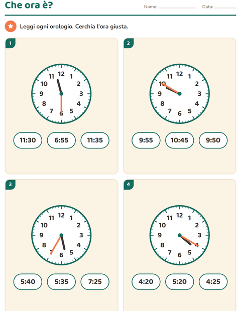 Leggere l'ora in classe seconda: i 5 minuti e i quarti d'ora — 4