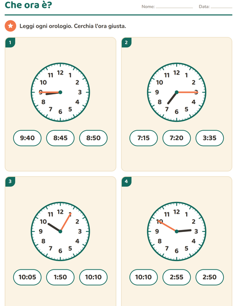 Leggere l'ora in classe seconda: i 5 minuti e i quarti d'ora — 5