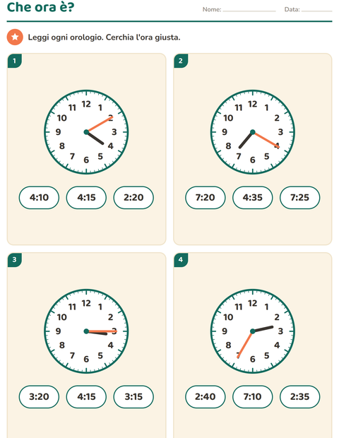 Anteprima della scheda di Leggere l'orologio per Scuola primaria classe seconda
