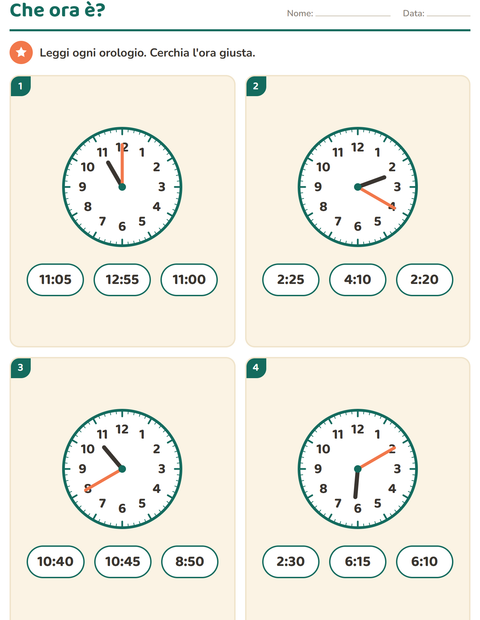 Anteprima della scheda di Leggere l'orologio per Scuola primaria classe seconda