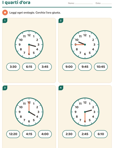 Anteprima della scheda di Leggere l'orologio per Scuola primaria classe seconda
