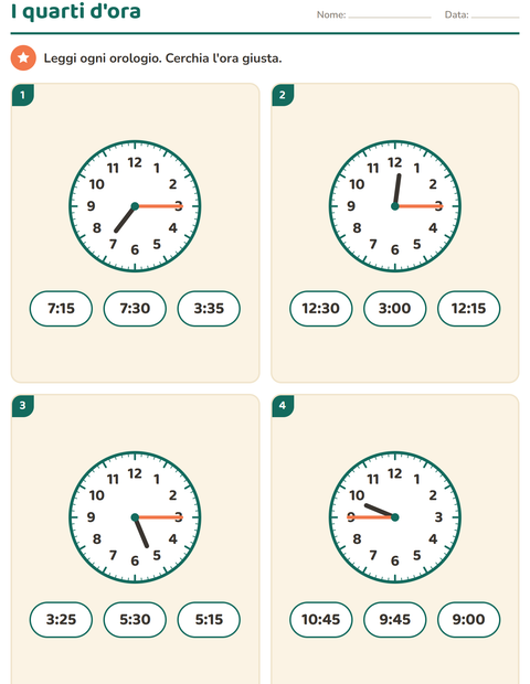 Anteprima della scheda di Leggere l'orologio per Scuola primaria classe seconda