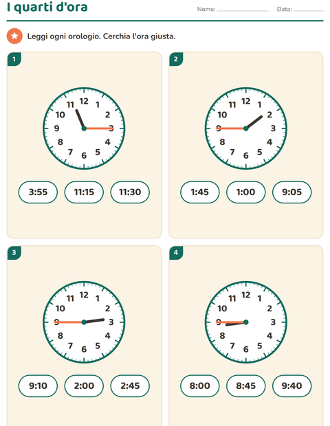 Anteprima della scheda di Leggere l'orologio per Scuola primaria classe seconda