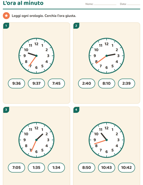 Anteprima della scheda di Leggere l'orologio per Scuola primaria classe terza