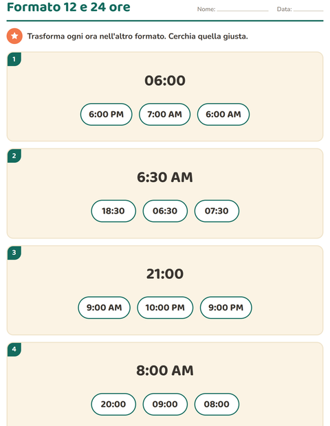 Anteprima della scheda di Leggere l'orologio per Scuola primaria classe terza