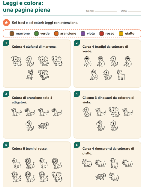 Anteprima della scheda di Leggi e colora con Animali dello zoo BN per Scuola primaria classe prima
