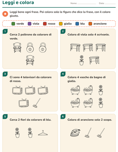 Anteprima della scheda di Leggi e colora con Casa BN 2 per Scuola primaria classe prima