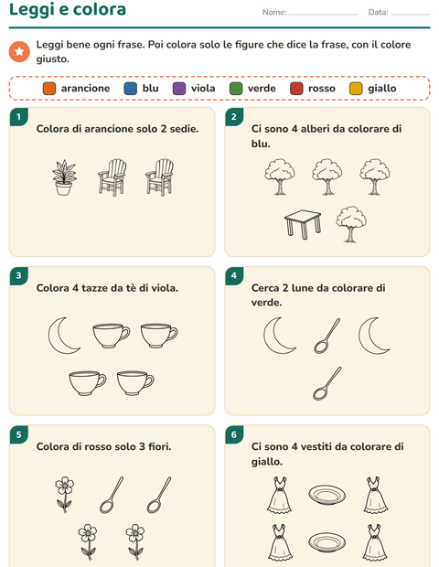 Anteprima della scheda di Leggi e colora con Casa e Natura BN per Scuola primaria classe prima