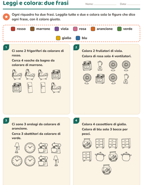Anteprima della scheda di Leggi e colora con Casa BN per Scuola primaria classe prima