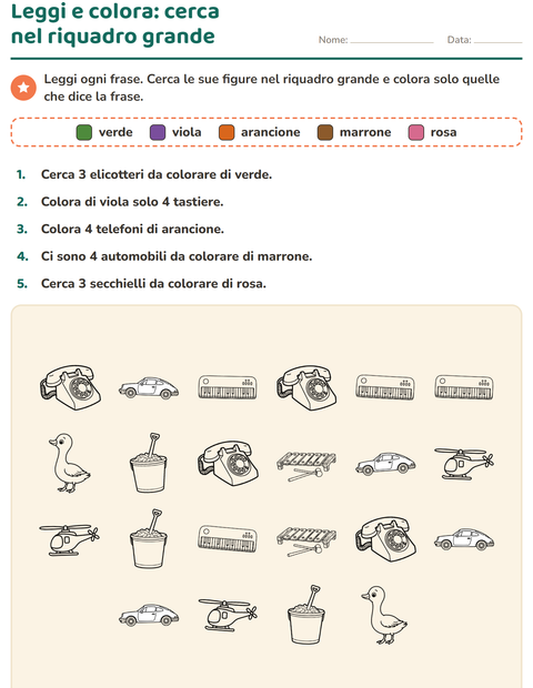 Anteprima della scheda di Leggi e colora con Giocattoli BN 2 per Scuola primaria classe prima