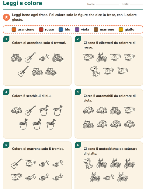 Anteprima della scheda di Leggi e colora con Giocattoli BN per Scuola primaria classe prima