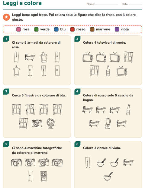 Anteprima della scheda di Leggi e colora con Casa BN per Scuola primaria classe prima