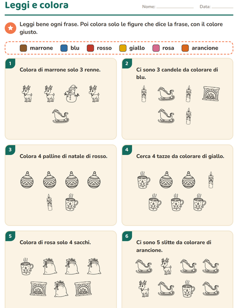 Anteprima della scheda di Leggi e colora con Natale B&N 2 per Scuola primaria classe prima