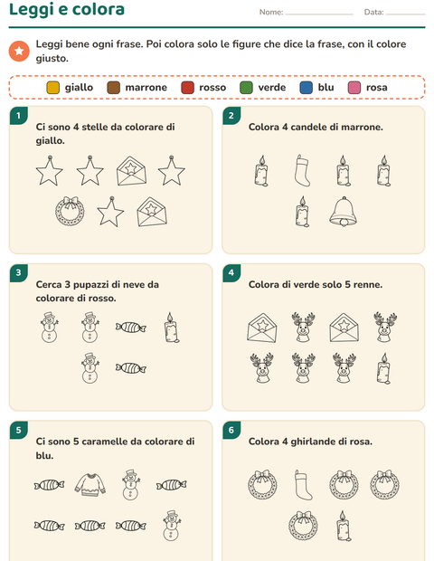 Anteprima della scheda di Leggi e colora con Natale B&N per Scuola primaria classe prima