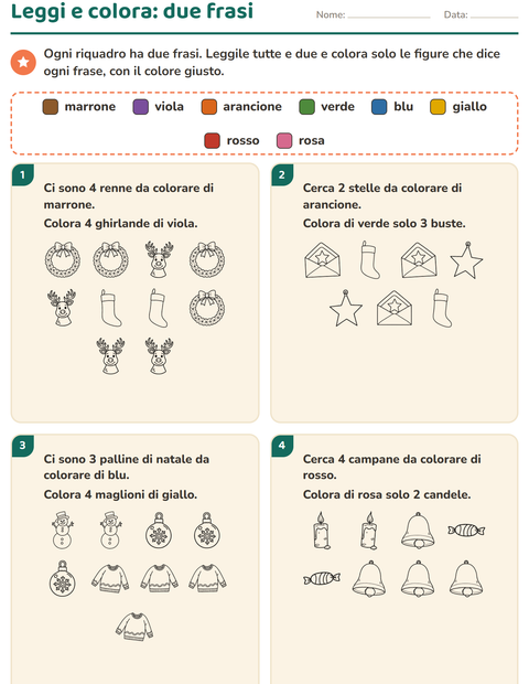 Anteprima della scheda di Leggi e colora con Natale B&N per Scuola primaria classe prima