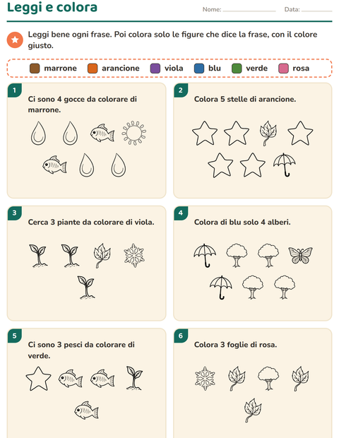 Anteprima della scheda di Leggi e colora con Natura BN per Scuola primaria classe prima