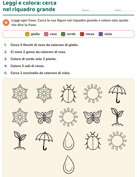 Anteprima della scheda di Leggi e colora con Natura BN per Scuola primaria classe prima