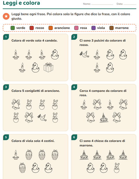 Anteprima della scheda di Leggi e colora con Pasqua BN 2 per Scuola primaria classe prima