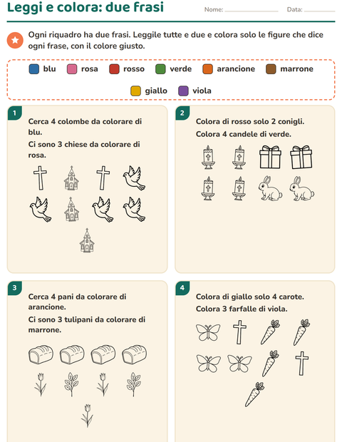 Anteprima della scheda di Leggi e colora con Pasqua BN per Scuola primaria classe prima