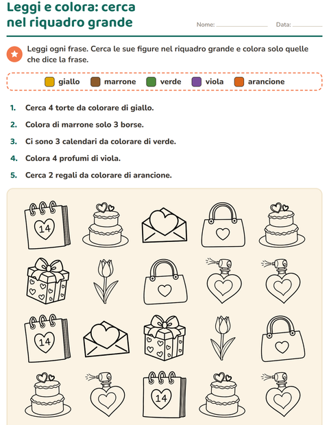 Anteprima della scheda di Leggi e colora con San Valentino BN 2 per Scuola primaria classe prima