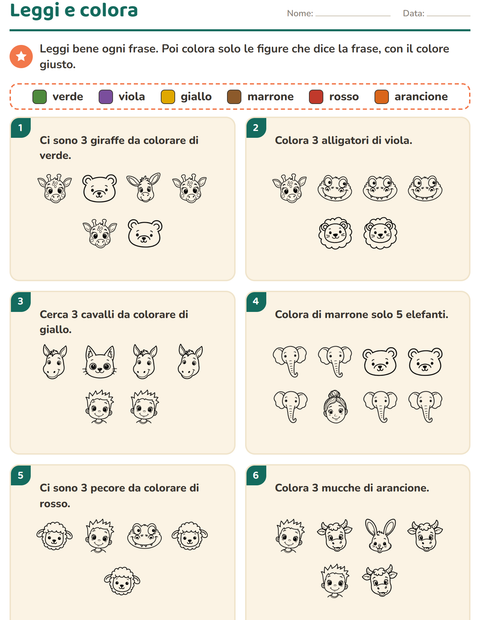 Anteprima della scheda di Leggi e colora con Volti BN per Scuola primaria classe prima