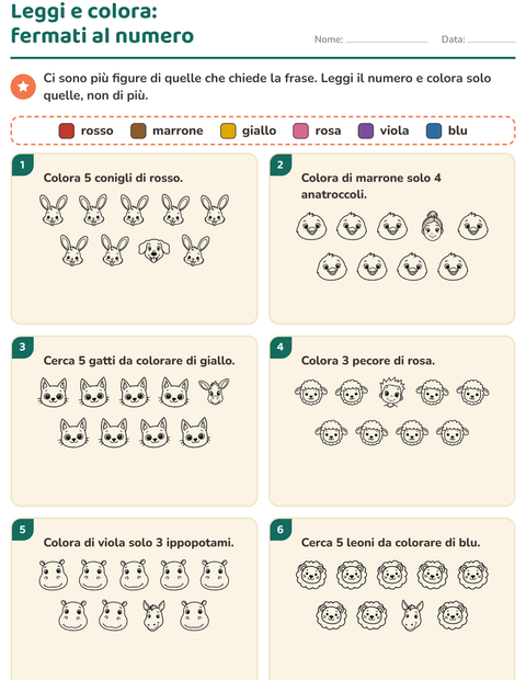 Anteprima della scheda di Leggi e colora con Volti BN per Scuola primaria classe prima
