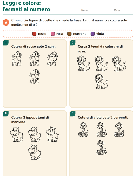 Anteprima della scheda di Leggi e colora con Animali dello zoo BN per Scuola primaria classe prima