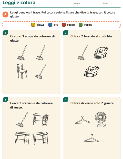 Anteprima della scheda di Leggi e colora con Casa BN 2 per Scuola primaria classe prima