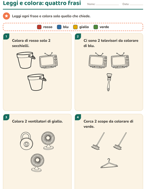 Anteprima della scheda di Leggi e colora con Casa BN 2 per Scuola primaria classe prima
