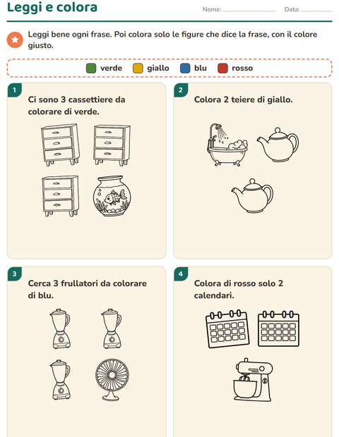 Anteprima della scheda di Leggi e colora con Casa BN per Scuola primaria classe prima