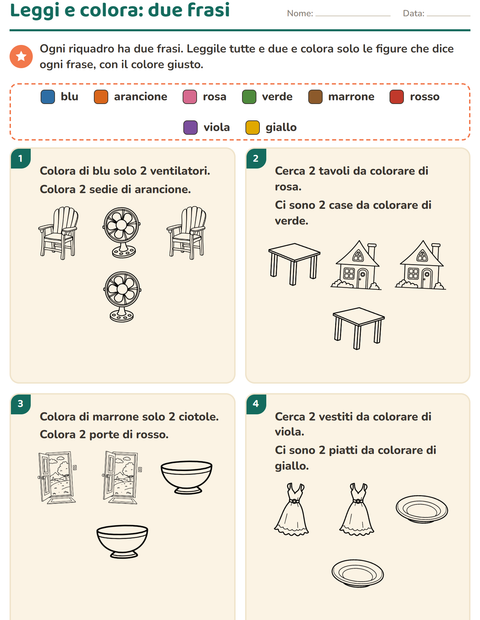 Anteprima della scheda di Leggi e colora con Casa e Natura BN per Scuola primaria classe prima