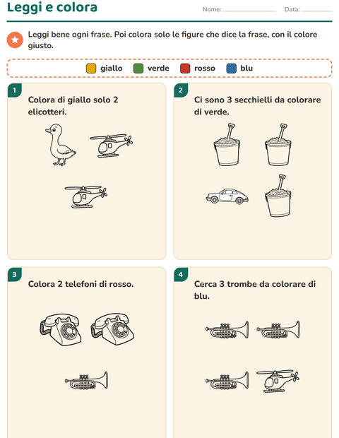 Anteprima della scheda di Leggi e colora con Giocattoli BN 2 per Scuola primaria classe prima