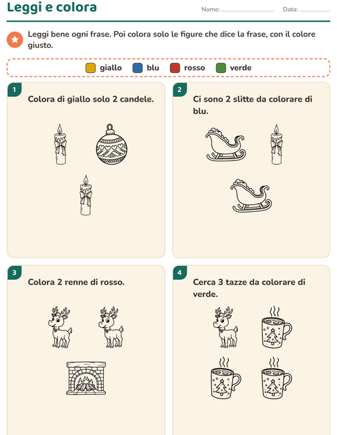 Anteprima della scheda di Leggi e colora con Natale B&N 2 per Scuola primaria classe prima