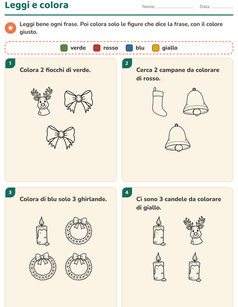Anteprima della scheda di Leggi e colora con Natale B&N per Scuola primaria classe prima