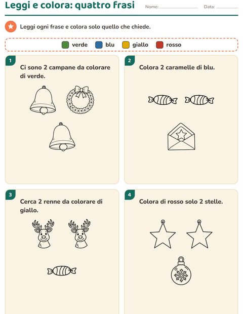 Anteprima della scheda di Leggi e colora con Natale B&N per Scuola primaria classe prima