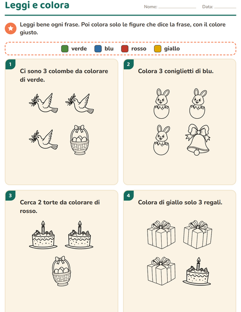 Anteprima della scheda di Leggi e colora con Pasqua BN 2 per Scuola primaria classe prima
