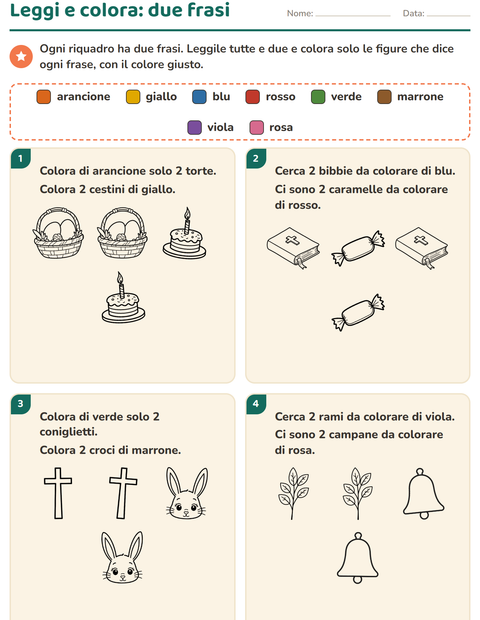Anteprima della scheda di Leggi e colora con Pasqua BN per Scuola primaria classe prima