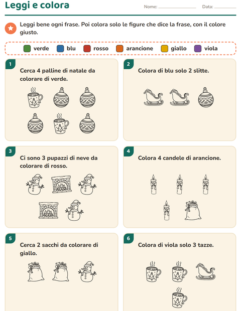 Anteprima della scheda di Leggi e colora con Natale B&N 2 per Scuola primaria classe prima