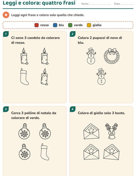 Anteprima della scheda di Leggi e colora con Natale B&N per Scuola primaria classe prima