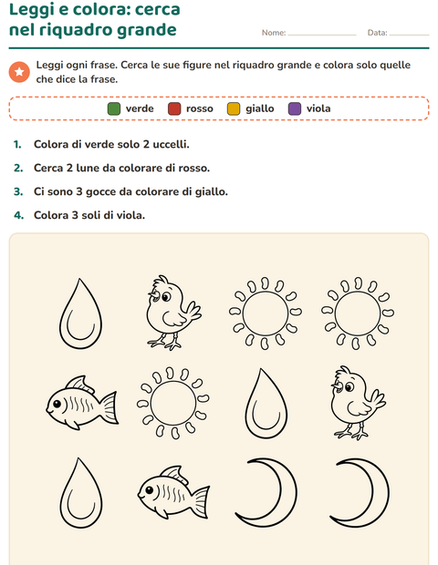 Anteprima della scheda di Leggi e colora con Natura BN per Scuola primaria classe prima