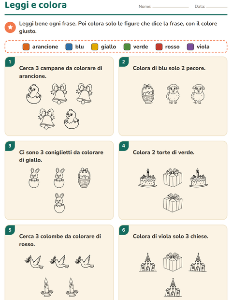 Anteprima della scheda di Leggi e colora con Pasqua BN 2 per Scuola primaria classe prima