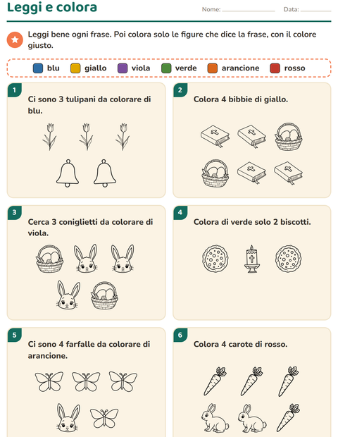 Anteprima della scheda di Leggi e colora con Pasqua BN per Scuola primaria classe prima