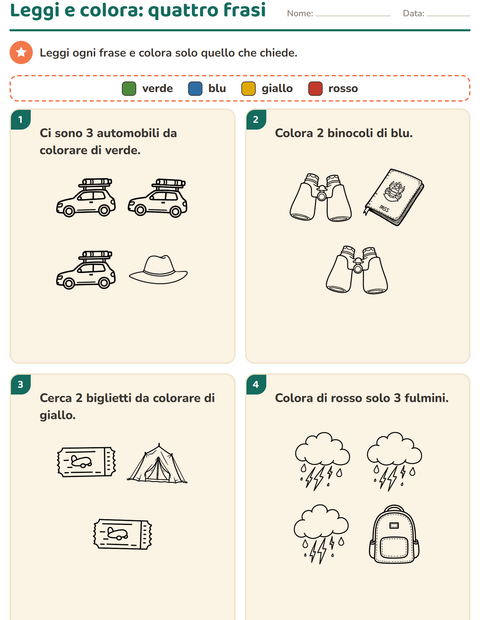 Anteprima della scheda di Leggi e colora con Viaggi e Vacanze BN per Scuola primaria classe prima