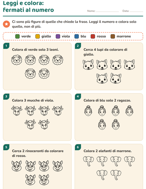 Anteprima della scheda di Leggi e colora con Volti BN per Scuola primaria classe prima